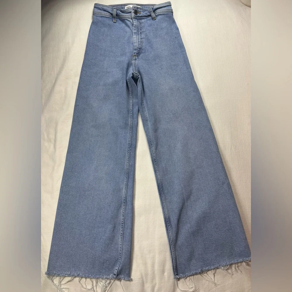 Zara Light Blue wide leg Women's Jeans 4 - Picture 2 of 8